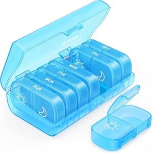 Auvon Weekly Pill Organizer 7 Day Medicine Vitamin Tablet Dispenser‎ Case Blue